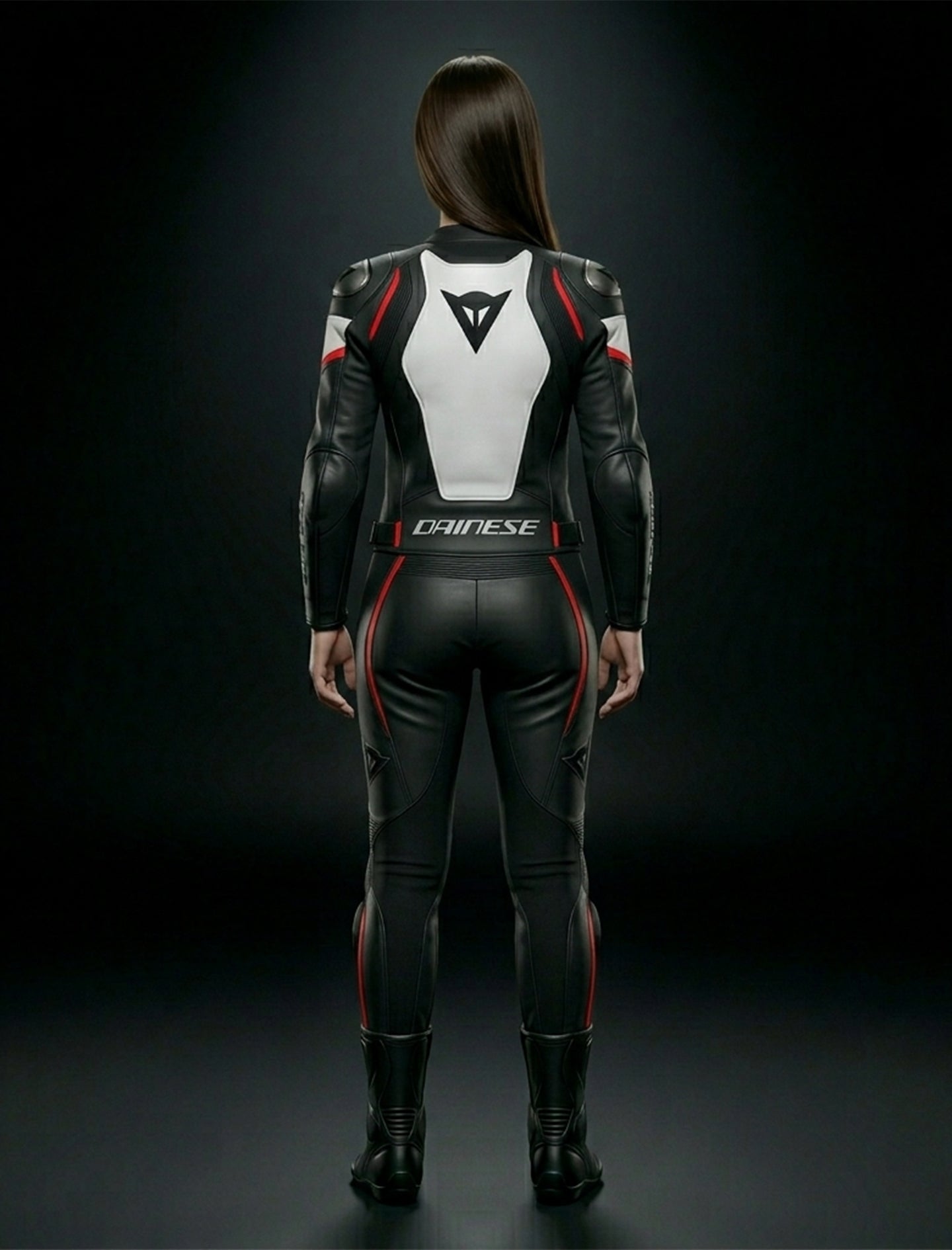 DAINESE WOMEN MOTORCYCLE PERFORATED LEATHER SUIT BLACK WHITE RED